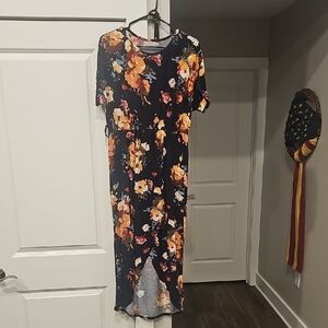 Belongsci Elegant Floral Midi Dress With Belt